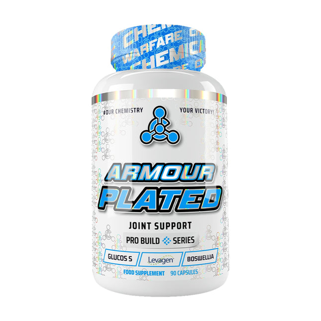 Chemical Warfare Armour Plated 90 capsules, flacon blanc et bleu, vue de face