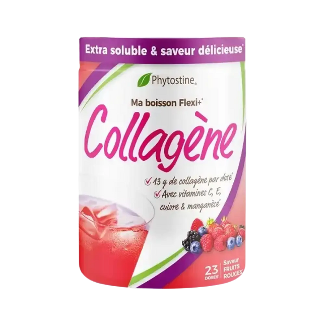 Collagène en poudre Phytostine 345g – Saveur Fruits Rouges – Formule enrichie en vitamines C, E, cuivre et manganèse pour les articulations