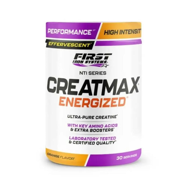Creatmax Energized Saveur Orange - First Iron Systems | Complément alimentaire effervescent à base de créatine, BCAA, taurine, caféine et vitamines B. Booste l'énergie, la force et la récupération musculaire.