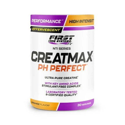 Creatmax pH Perfect Saveur Orange - First Iron Systems | Complément alimentaire effervescent à base de créatine ultra-pure, BCAA, taurine et acides aminés avancés. Optimise la performance, la récupération et l'absorption.