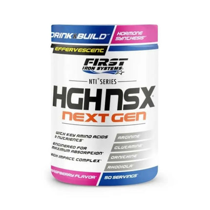 HGH NSX Next Gen - First Iron Systems | Complément alimentaire effervescent pour optimiser la production hormonale, améliorer la récupération musculaire et soutenir les performances physiques et mentales.