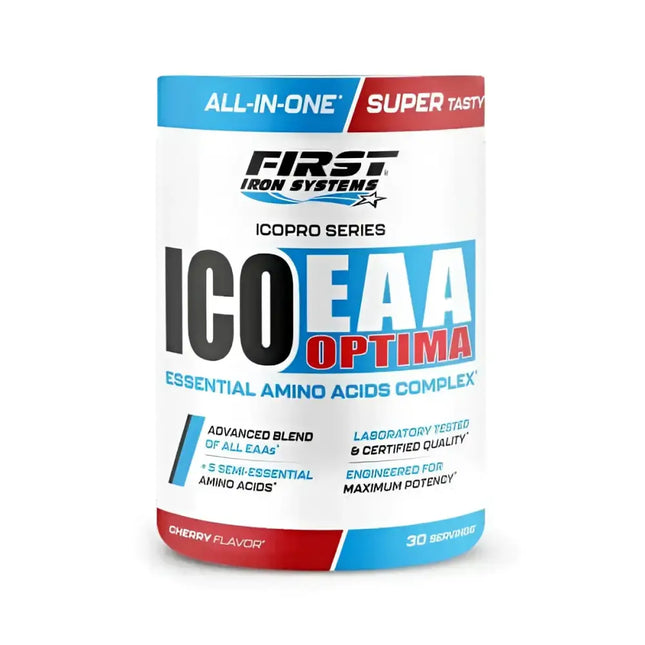 ICO EAA Optima Saveur Cerise - First Iron Systems | Complexe d'acides aminés essentiels avec BCAA, L-Glutamine et L-Citrulline pour une récupération musculaire rapide et une performance optimale