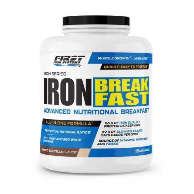 Iron Breakfast Saveur Chocolat Delitella - First Iron Systems | Petit-déjeuner complet et équilibré, riche en protéines, fibres et vitamines pour une énergie durable.