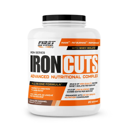 Conteneur plastique blanc avec couvercle noir du complexe nutritionnel tout-en-un iron cuts 1100g de first iron systems