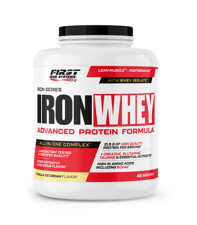 Pot de plastique blanc iron whey 1500g whe protéine tout-en-un filtrés à basse température vanille ice cream
