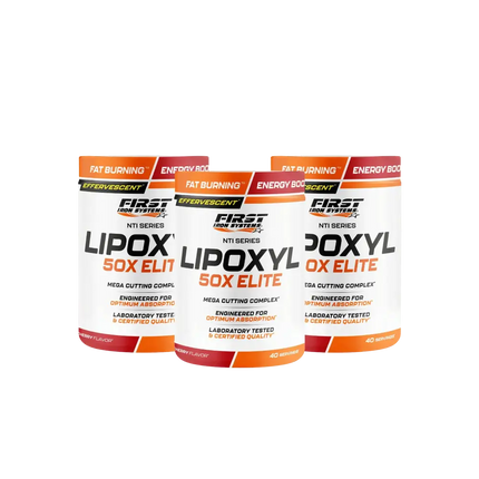 Pack Sèche et Définition 3 NTI SERIES contenant 3 Lipoxyl 50X Elite - First Iron Systems | Brûleur de graisses effervescent avec L-Carnitine, thé vert, guarana et caféine pour une définition musculaire optimale.
